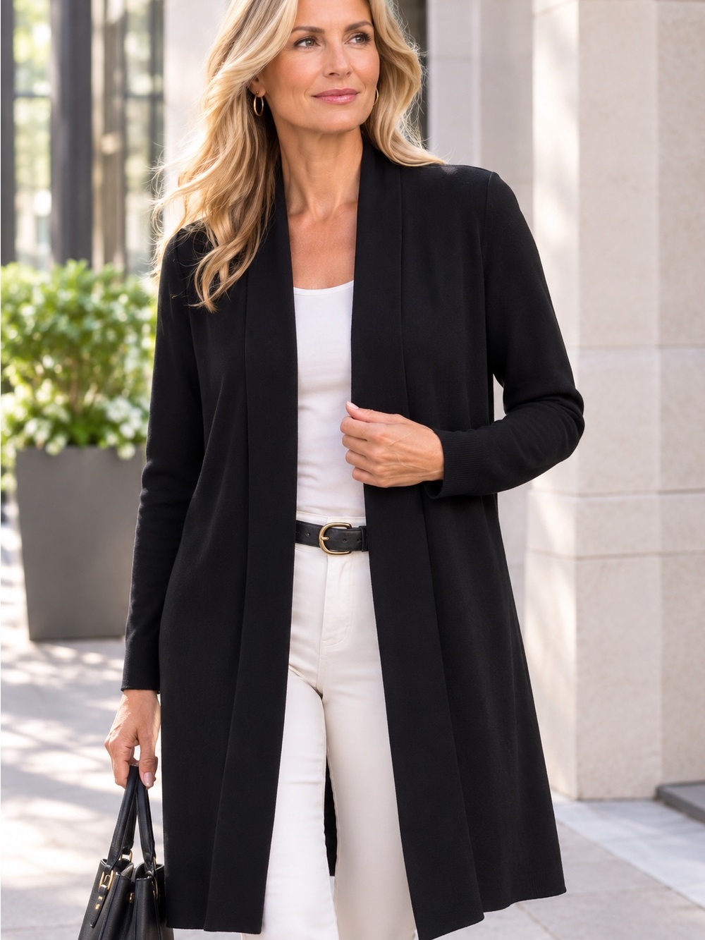 Ted Baker Sonyia Black longline Open Front Cardigan Sz 2 Small